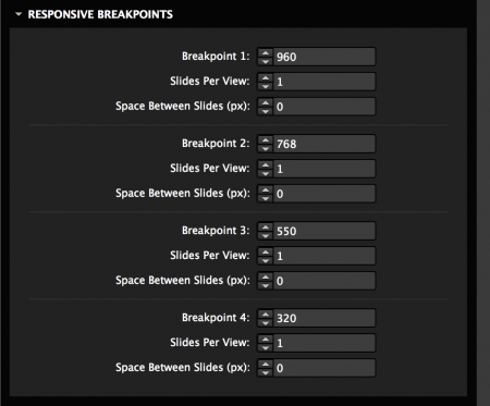 Set slideshow options at various breakpoints