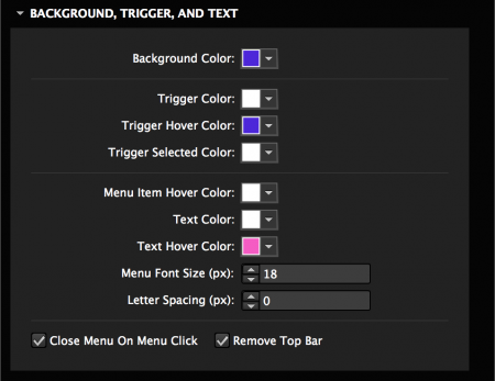 Set colors for menu and select placement